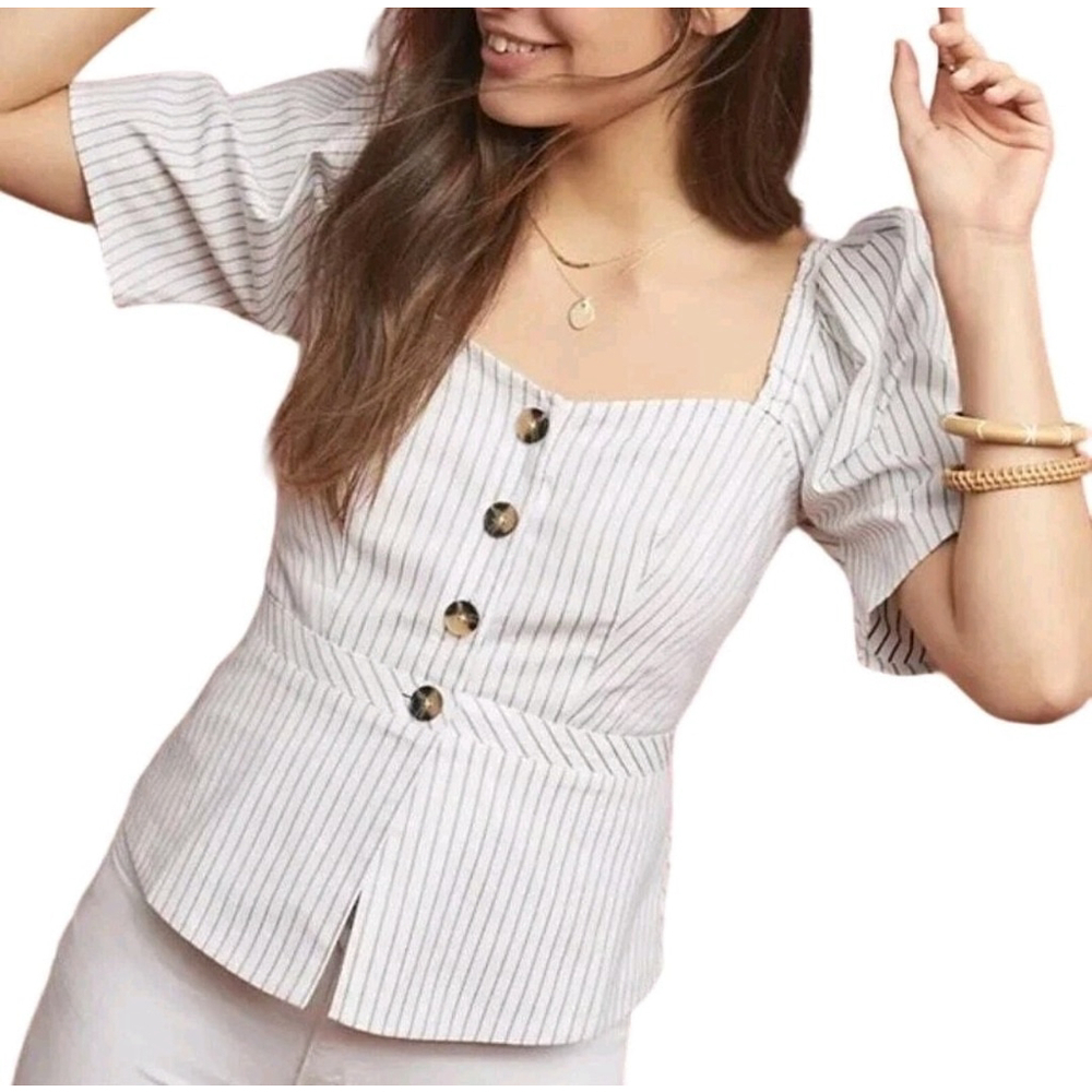 NEW Anthropologie Maeve Poplin Peplum Striped Blouse Size 14 Boho New With Tags